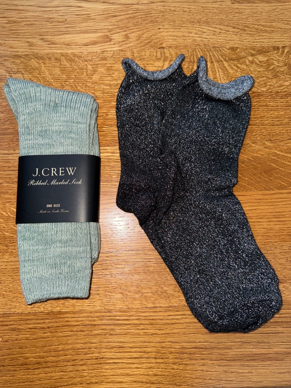 J. Crew Women’s One-Size Sock Bundle - ribbed marled pair + black metallic pair